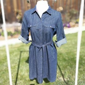 Talbots dark wash button up denim dress
